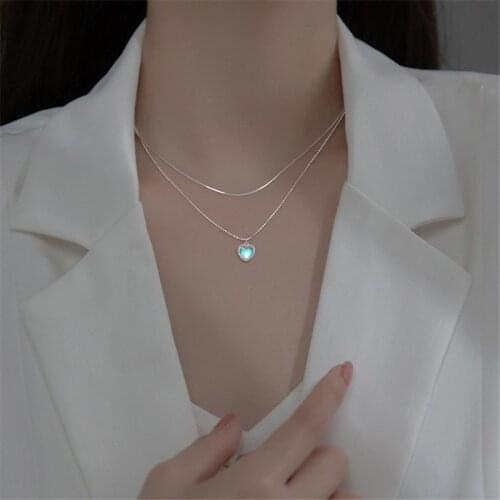 925 Sterling Silver Tassel Moonstone Heart Pendent Necklace For Women Party Jewelry Choker Collar d596
