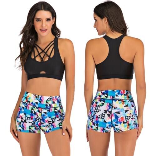 Womens Strappy Bikini Set Two Piece Swimsuits High Waisted Boyshorts Swimwear Tankini Set Criss-cross Bathing Suit