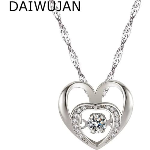Korean Hollow Heart Crystal Pendant Necklaces For Women 925 Silver Double Hearts Choker Chain Necklace Anniversary Birthday Gift