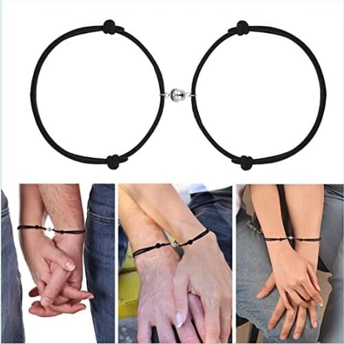 2 Pcs/set Couple Magnet Attract Creative Couple Bracelet Stainless Steel Friendship Men Women Charm Bracelet Jewelry Lover Gift