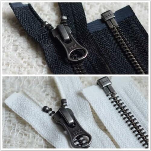 2 Pcs/lot Long Short Metal YKK Zipper Ancient Silver Vintage Restro Fasteners Single Open End White Black for Jacket Wholesale