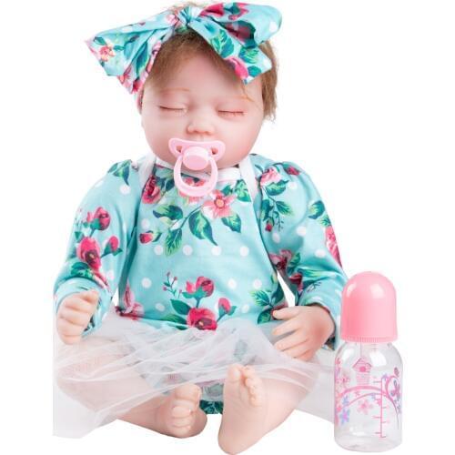 22inches Newborn Baby Reborn Doll Printed skirt Toys Set For Girls Silicone Sleeping Reborn Dolls with Clothes Toys Kids Gifts
