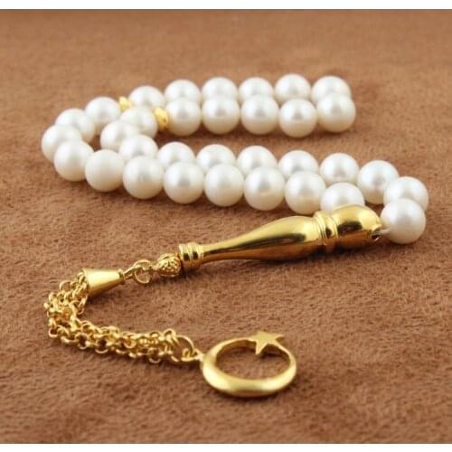 33 Beads Pearl Muslim Prayer Tasbih Misbaha Islamic Jewelry Subha Capsule Cut Tassel 925 Caliber Silver