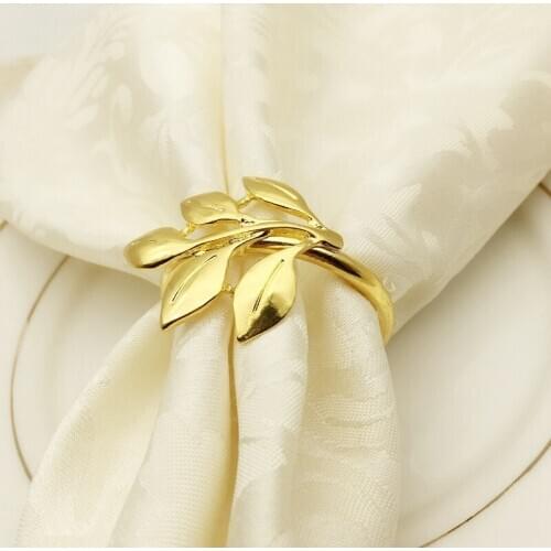 6Pcs/Lot Hotel Napkin Ring Napkin Holder Fall Leaves Napkin Buckle Christmas Wedding Party Gold Napkin Circle Dinner Table Decor