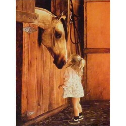 Full Square Drill 3D DIY Diamond Painting Little Girl and Horse Rhinestone Cross Stitch Mosaic Needlework 5D Diamond Embroidery