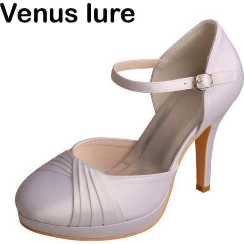 Off white Satin Shoes for Wedding Bridal Shoes Closed Toe High Heel Pumps