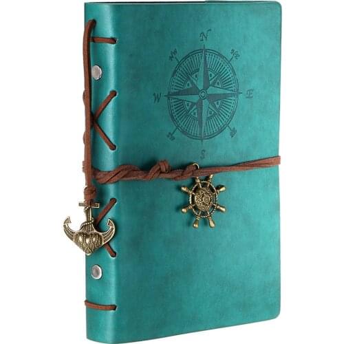 Blue Classic Vintage Spiral Bound PU Leather Refillable Unlined Travel Journal Sketchbook Notebook Diary Daily Planner Gift
