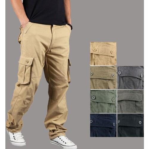 Mens Cargo Pants Straight Multi Pockets Male Military Tactical Outwear Pants Slacks Long Trousers Men Clothes Large Size 42 44