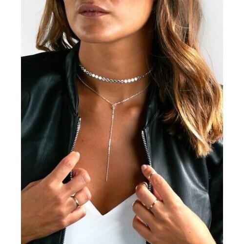 Trendy Sexy Multi-layered Shining Necklaces Casual Street Shoot Copper Brilliant Fashion Sequin Chain For women Jewelry