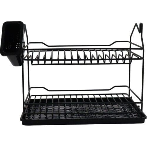 Black Home 2-Tier Dish Rack Kitchen Organizer Drain Rack Countertop Organizer for Plate Accessories Cutlery Glass Storage