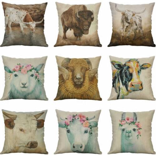 Décor Pillow Cotton Home sheep Cover Animal Case Cow Printing 18" Cushion Linen