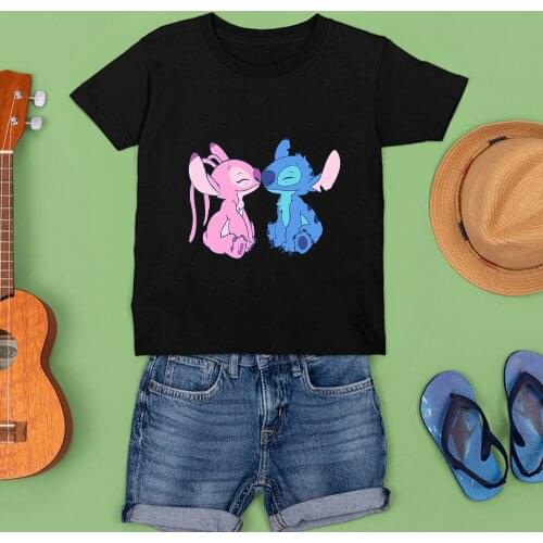Kids T-shirts Kawaii Lilo & Stitch Cute Pattern Tshirts Black White Tees Fashion Causal Outdoor Children Dropship T Shirt Disney