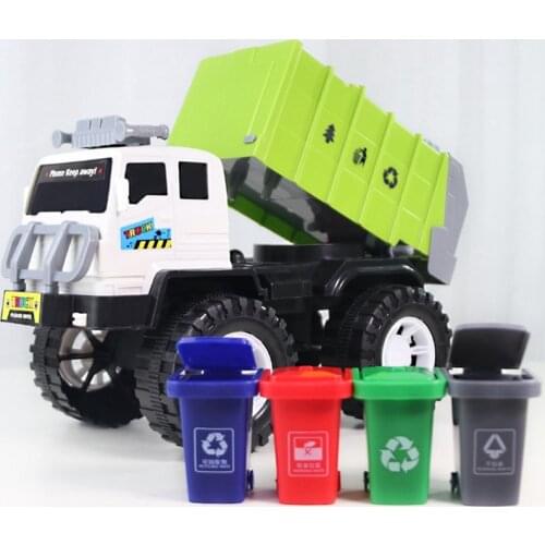 Kids Toy Non Remote Control Car Garbage Truck Car With 4 Rear Loader Trash Cans Dump Truck Play Vehicles Toy