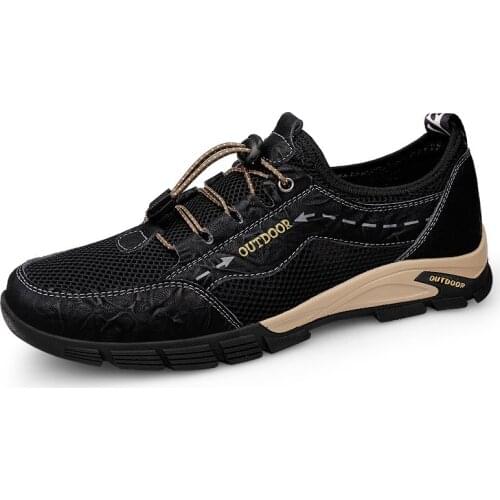 Breathable Men Sneakers Genuine Leather Casual Shoes Summer Outdoor Mesh Sport Mens Shoes Big Size 46 Lace Up Driving Loafers