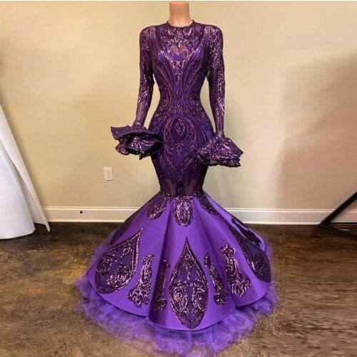 Flare Evening Dresses Long Sleeve abendkleider Real Picture Prom Gown Robe De Soiree Vestido De Festa Purple Evening Dress