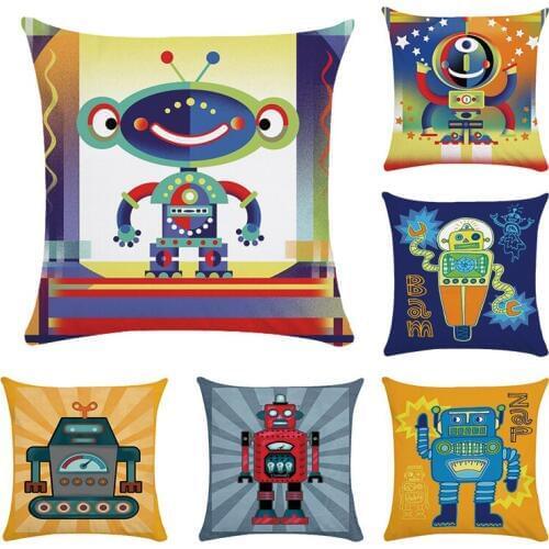 Cotton Polyester cushion cover Cartoon robots Print Cushion Home Sofa Car Decorative Pillow case Decor Pillow 45x45cm CR090