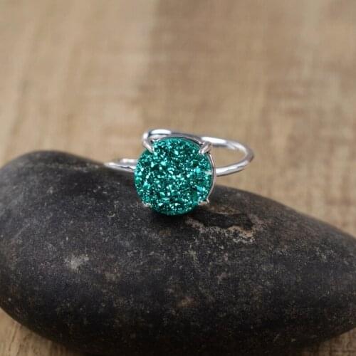 Candy Drusy Rings Silver Color Claw 10mm Round Natural Agates Druzy Adjustable Ring Lady Gifts Gems Daily Rings Dropship