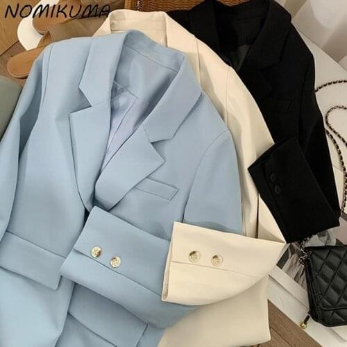 Nomikuma Korean Notched Collar Blazer Coat Women 2021 New Suit Jakcet Causal Long Sleeve Elegant Fashion Blazers Feminimos 6K773