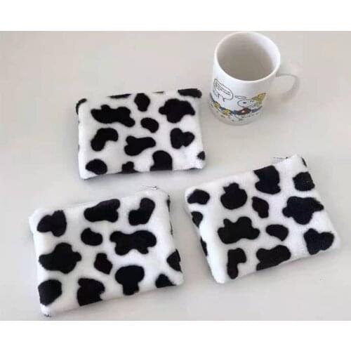 Cow Pattern Wallet For Women Small Square Girls Bags 2021 Autumn Winter Plush Designer Cotton Fabric Soft New Mini Coin Pocket