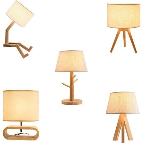 Creative Nordic Original Wood Living Room Study Bedroom Bedside Lighting Table Lamp Japanese Solid Wood LED Lamp