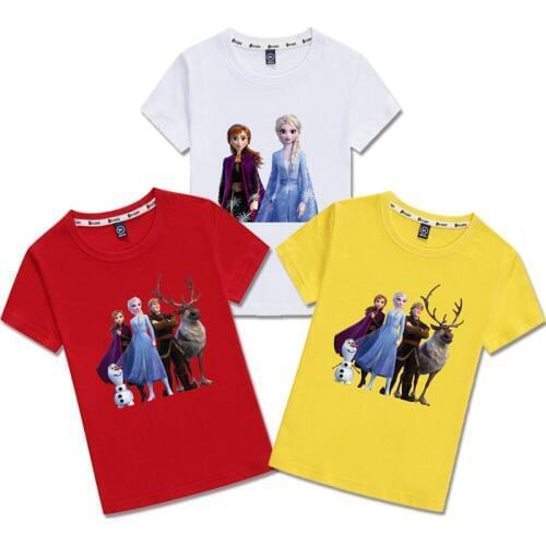 Summer Cartoon Frozen Elsa Anna Olaf Print Baby Girls Short Sleeve T Shirts Kids Girls T-Shirts Cotton Children Clothes Tops Tee
