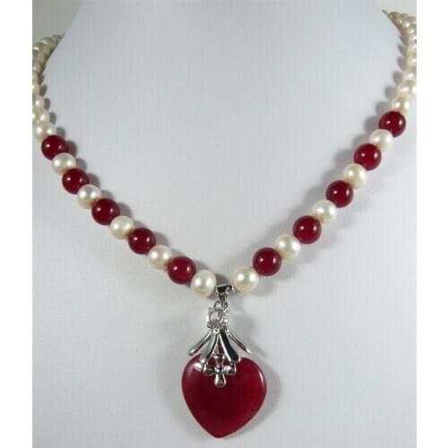Fashion jewelry Beautiful Jade Freshwater pearl and red Jade pendant Necklace good