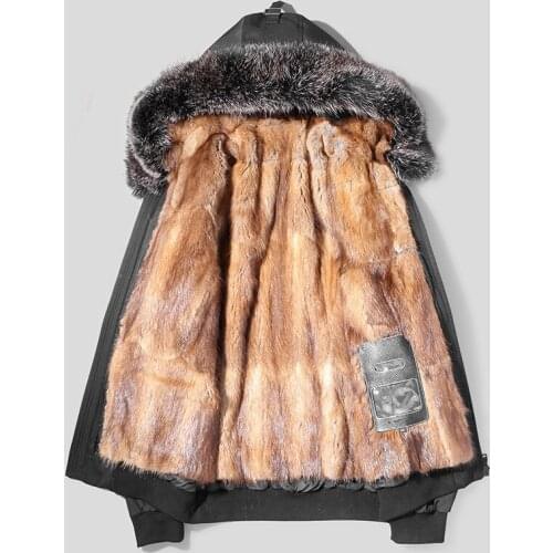 Coat Winter Natural Mink Liner Parka Men Real Raccoon Fur Collar Warm Jacket Parkas L12-6603 MY1262