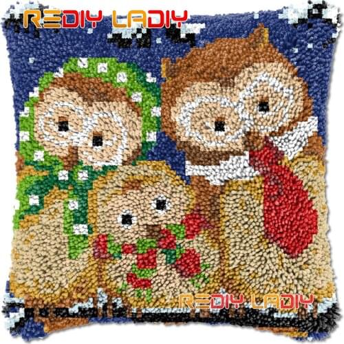 Latch Hook Cushion Owl Family DIY Needlepoint Kits Chunky Acrylic Yarn Arts Crocheting Lofty Pillow Case Hobby & Crafts