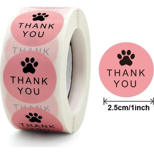Natural Kraft Paper Thank You Stickers seal labes Dog Paw Print 1Inch gift Packaging stationery sticker 500 Labels Per Roll