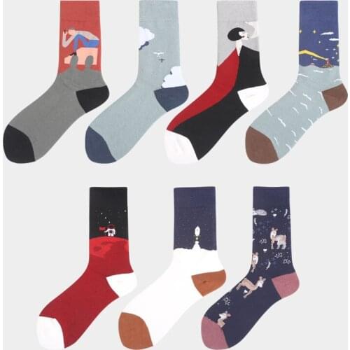 Socks Painting Style Astronaut Women Socks 100 Cotton Harajuku Colorful Full Socks Women Space Streetwear Short Sock for Girls