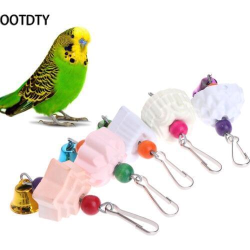 OOTDTY Parrot Teeth Grinding Toys Bird Squirrel Calcium Stone Chewing Bell Flower Shape