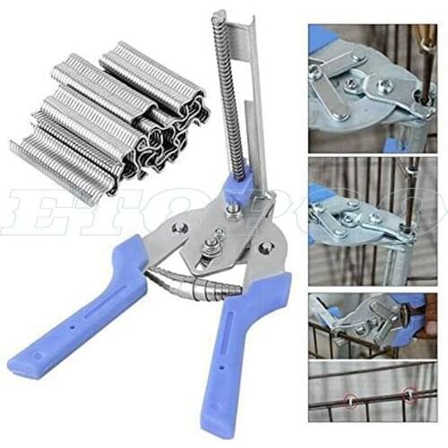 Hog Ring Plier Tool and 600pcs M Clips Staples Chicken Mesh Cage Wire Fencing Caged clamp