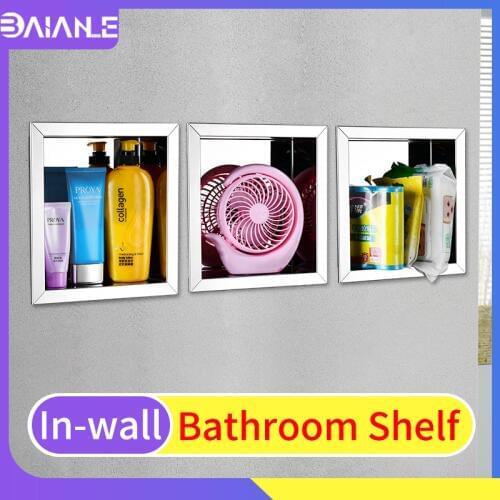 Bathroom Shelf Corner Organizer Stainless Steel In-wall Bathroom Shelves Shampoo Holder Concealed Shower Caddy Rack Cosmetic Box