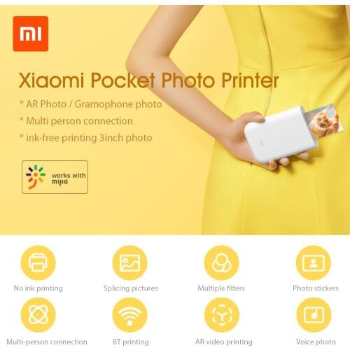 New Xiaomi Mijia MI Portable Photo Printer Bluetooth Travel Mini AR Pocket Printer Wireless Thermal Printer DIY for Mobile Phone