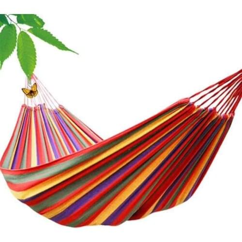 Portable Outdoor Camping Hammock rainbow Leisure Thick canvas Hammocks home Bedroom Lazy Chair Travel Stripe Double Hanging Bed