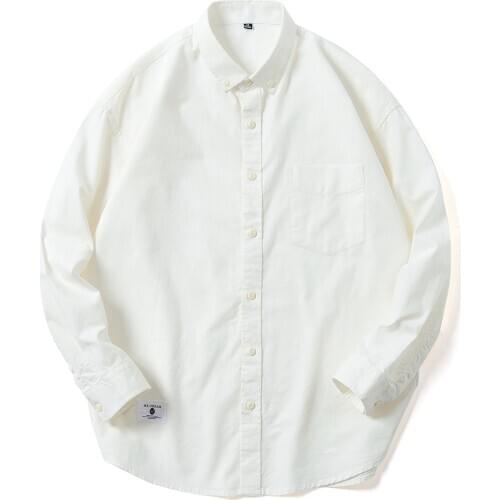 Casual 100% Cotton Oxford Mens Shirt Milk White Slim Fit Fashion Design Long Sleeve Breathable