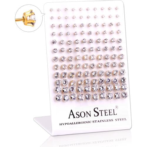 60 Pairs Round Crystal 316L Stainless Steel Stud Earrings Set for Women Girl Fashion Jewelry Gold/Silver Color Accessories