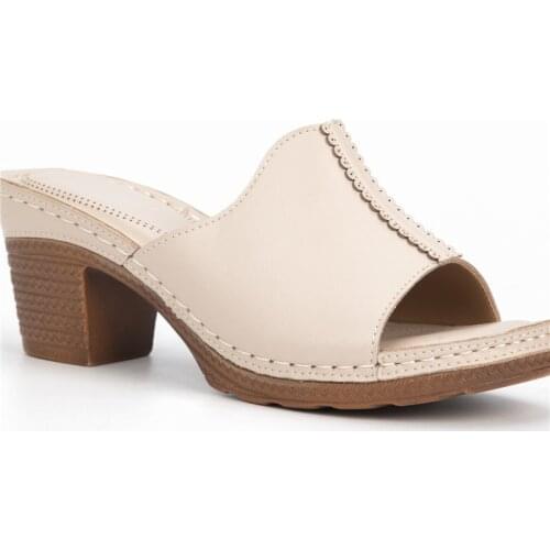 2021 Summer New Womens Slippers Lightweight PU Leather Shoes 7cm Block Heel Mules Elegant Pink Sandals Plus size