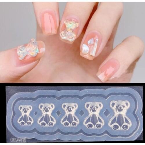 Silicone Nail Carving Mold 3D Bear Mould Stamping Plate Nails Stencils DIY UV Gel Japanese Style Manicure Tools 1pcs