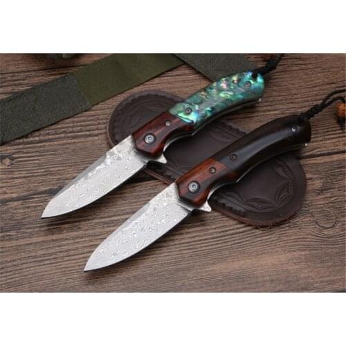 MIKER M20 Damascus steel Folding Knife Wood Handle Tactical Hunting Camping Knives Outdoor Survival Pocket Knife EDC Tool