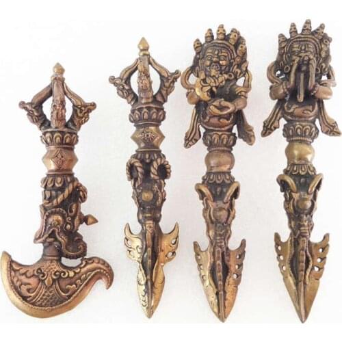 TBC985 Tibetan Buddhist Handicrafts Old Red Brass Golden Puja Vajra Dorje Tibet Collections