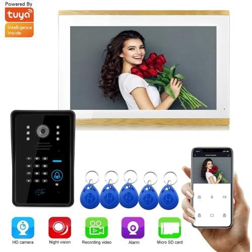 Tuya Smart Wired/WIFI 1080P AHD 10" Monitor Video Door Phone Intercom for home IR Camera RFID Unlock