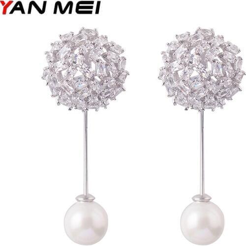 YAN MEI High Quality New Zirconia Dangle Earrings Imitation Pearls Flower Earring Wedding Accessories YME0965