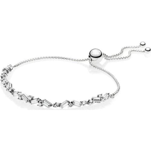 925 Sterling Silver pan Bracelet Glacial Beauty Sliding With Crystal Adjust Bracelet Bangle Fit Bead Charm Diy Jewelry