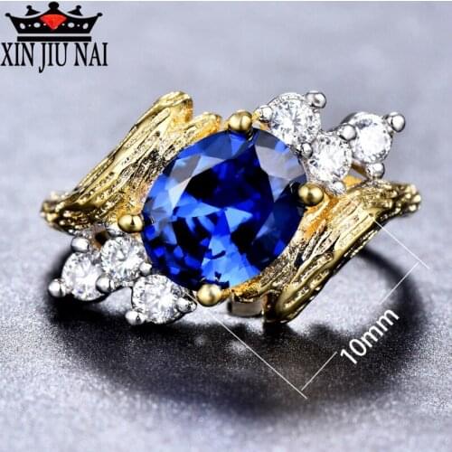 RetroTree Vine Ring Gold Color Classic Blue Zircon Women Wedding Rings Vintage Banquet Party Jewelry silver 925 ring mens