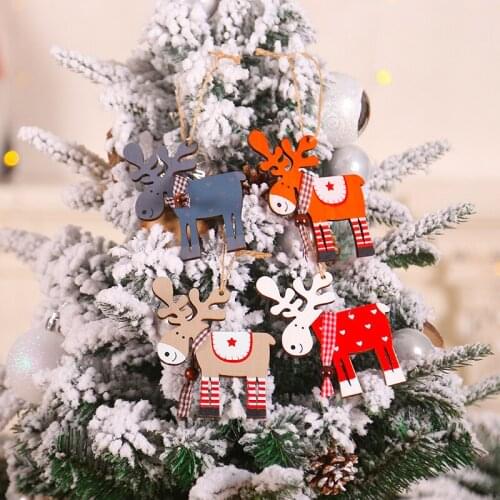 1PC DIY Christmas Tree Decorations Car Hanging Wooden Pendants Navidad New Year Elk Christmas Decor Ornaments Wood Craft Gifts