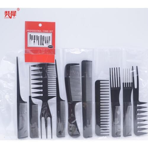 10pcs/set anti-static professional salon hairdressers comb 10 style fine cutting black combs for barber hairdresing