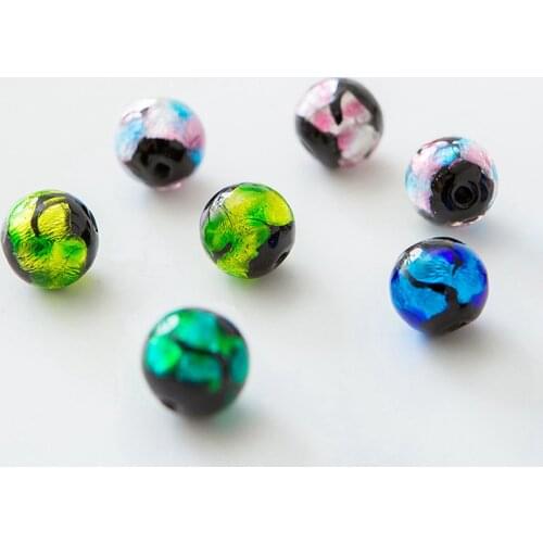 Round Shape 8mm 10mm 12mm Colorful Foil Handmade Lampwork Glass Loose Beads for Jewelry Making DIY Crafts Findings