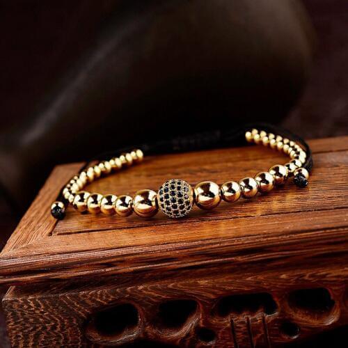 2019 Gold Metal Beads CZ Mens Charms Braided Bracelet Micro Pave Black Zircon Bracelet For Women Jewelry Gift ABL043