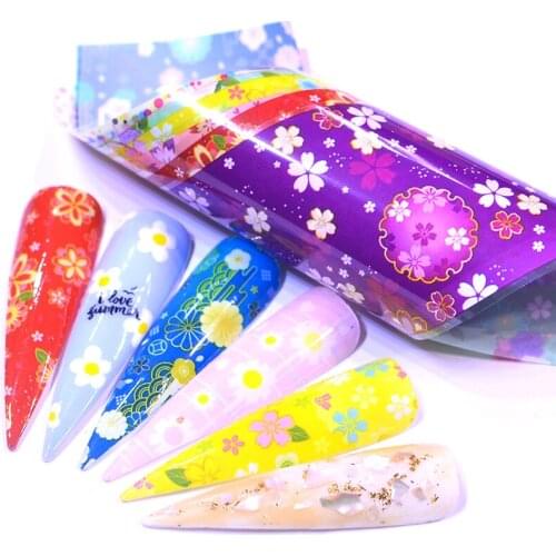 2021 10PCS Roll Flower Nail Decals Retro Bloom Vine Nail Foil Nail Transfer Sticker Sweet Paris Script Nail Designs Manicure